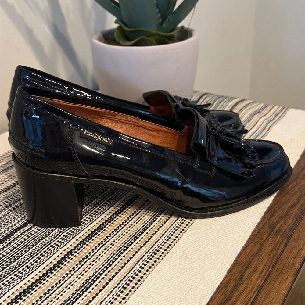 Russell & Bromley Midchester Ladies Black Leather Heeled Loafers Size EU 41 US 8